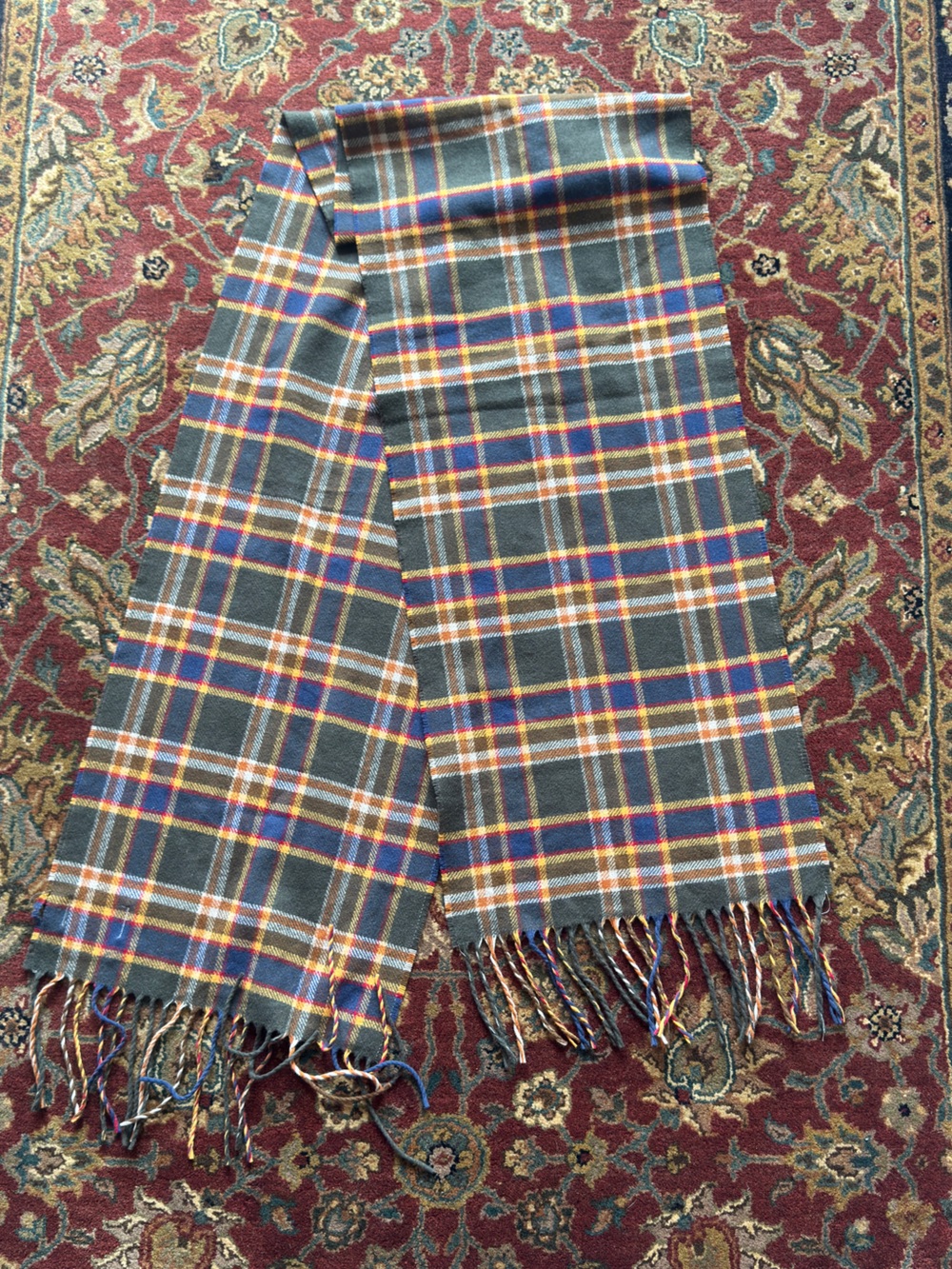 Pendleton Plaid wool Scarf with Blue, Green and Yellow